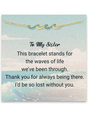 Sister Gift Bracelet, Wave & Cross Design, Meaningful Birthday Jewelry for